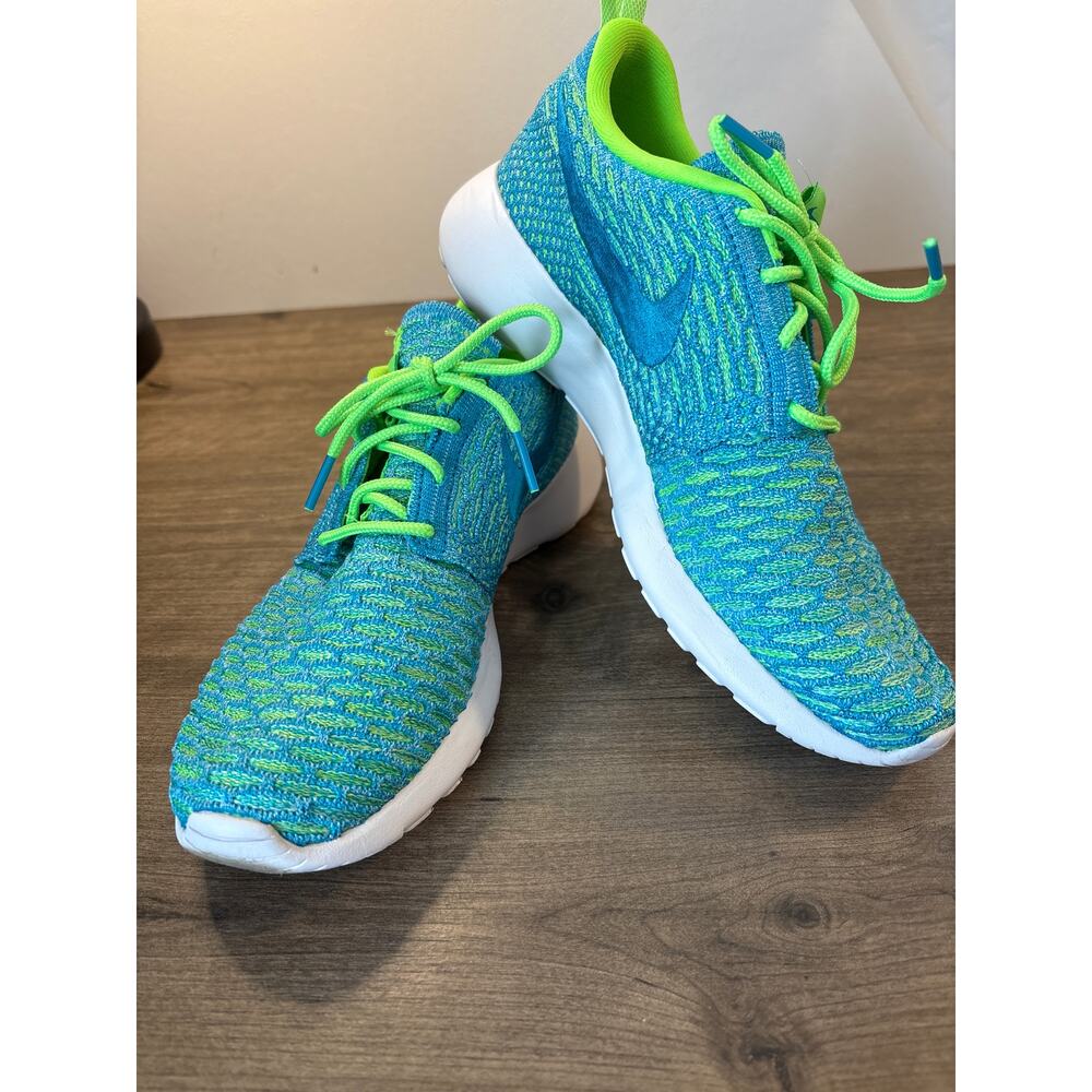 Womens Nike Roshe One FlyKnit 70497-304 Blue Green Running Sneakers Shoes Sz 7.5